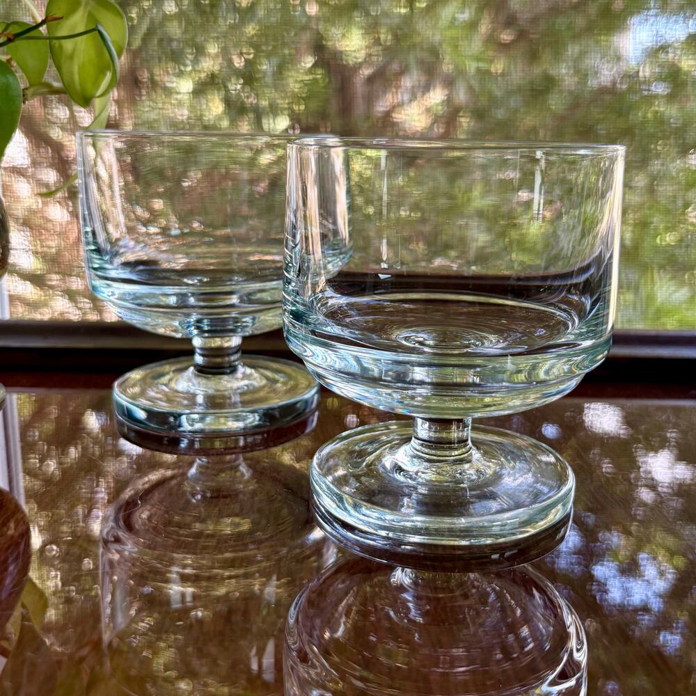 Vintage Footed Stub Glasses Heavy Base Clear MCM Set of 2